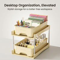 2 Tier Stackable Desk Storage with Pull Out Drawers, Desktop Organizer for Office Supplies, Small Unit for Home