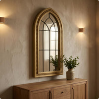 Windowpane Arch Mirror Beaded Trim Arched Window Mirror Decorative