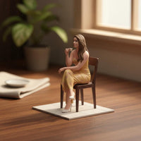 Coffee Girl Figurine Hand Painted Seated Woman Figurine Fine Detail Resin People Model for Desk Decor