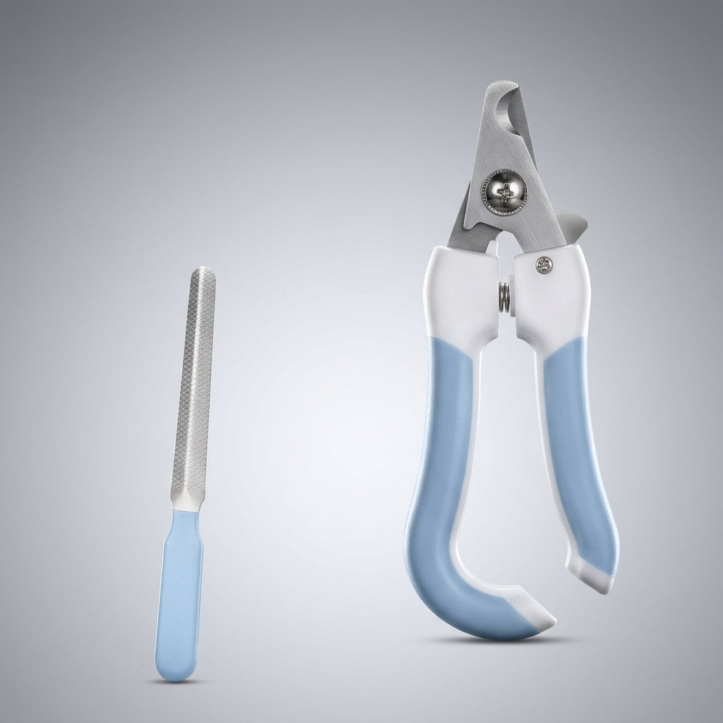 Nail Clippers and Nail File Set for Cat Grooming, Stainless Steel Sharp Blades for Dog Grooming, Non Slip Ergonomic Handle, Home Grooming Kit