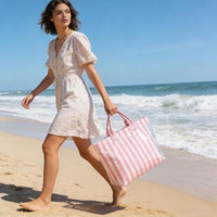 Striped PVC Tote Bag with Waterproof Top Handle