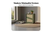 Rattan Nightstand with 2 Drawers Slim Profile Bedroom Furniture Rounded Corners