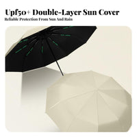 Windproof Sun and Rain Umbrella Black Vinyl Coating Automatic Travel Umbrella Protection UPF 50+ for Men, Commuters