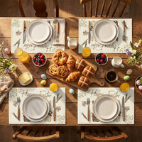 Carrots Rabbits Bunny Happy Easter Set of 4 Placemats, Easter Placemat Washable Reusable Bunny Table Mat for Party Hosts, Homeowners, Kitchen, Parties
