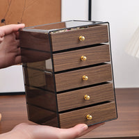 Square Five-Layer Jewelry Storage Box with Walnut Wood Grain Drawers