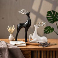 2 Pieces Deer Statues with Sphere Ceramic Deer Figurines Minimalist Resting Statue for Bookshelf