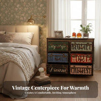 Multi-Drawer Patchwork Cabinet Vintage Design Storage Furniture Distressed Finish Hand-Painted for Bedroom, Hallway, Living Room