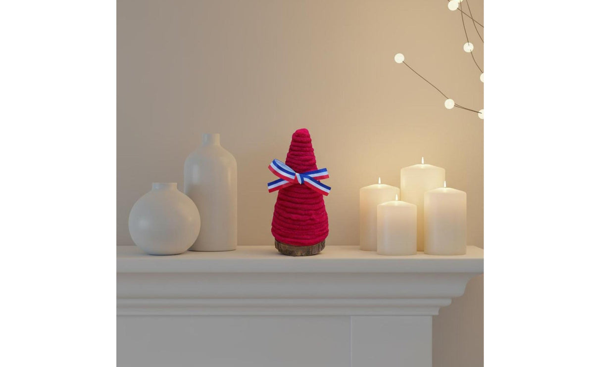 Independence Day Cone Tree Handmade Independence Day Tabletop Decor Rustic Wood Base Yarn Wrapped Cone Decoration for Tiered Tray, Mantel, Shelf