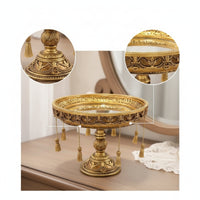 Mirrored Tray with Pedestal Embossed Pedestal Tray with Tassels Ornate
