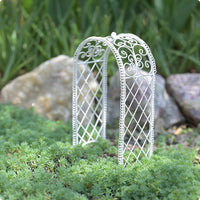 White Iron Arch Gate Miniature Iron Lattice Gate Scroll Details
