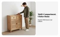 2-Door Rattan Cabinet Large Capacity Rattan Door Console Breathable Design Multifunctional for Kitchen