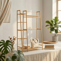 Bamboo Clothing Rack Multifunctional Freestanding Garment Rack Minimalist Furniture for Walk-Through Wardrobe