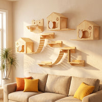 Mounted Cat House Shelter with Perch, Solid Wood Wall-Mounted Climbing Frame for Large Indoor Cats, Elevated Space for Sleeping and Playing 141