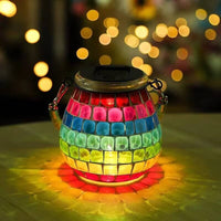 Solar Mosaic Lantern Portable Solar Glass Lantern Handmade Look for Nighttime
