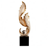 Golden Plume Statue Layered Design Gold Crystal Sphere Stand Stable Weighted Base Artificial Crystal Ball Figurine