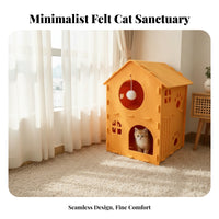 Cozy Felt Cat House with Toy | Stable Interlocking Panels, Enclosed Upper Level, 2-Tier Cat House, for Living Room