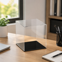 Acrylic Display Cabinets, Clear Figure Display Case 20x20cm, Dustproof Collectible Display Case with Black Base