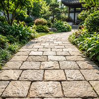 Yellow Granite Stepping Stones, 20x20cm Stone Paving Slabs for Garden Patio, Hard Wearing Outdoor Pavers Aged Step Stone for Landscaping