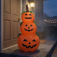 Freestanding Inflatable Jack-O'-Lantern Stack Seasonal Lighted Jack-O'-Lantern Scene Classic Spooky Halloween Inflatable Scene Outdoor for Yard, Porch, Garden, Party