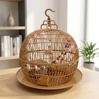 Round Bird Cage, Spherical Folding Bird Cage for Small Exotic Pets, Indoor Small Bird Cage with Base Tray and Hanging Hook for Small Birds