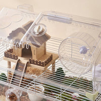 Large Hamster Cage and Villa with External Tubes, 2-Level Habitat for Syrian or Dwarf Hamsters, Rectangular Indoor Viewing Cage Case