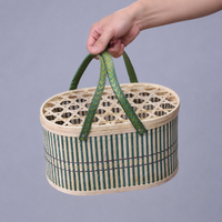 Bamboo Basket Storage Box, With Lid, Oval, Hand-woven, Basket Storage, Living Room, Before Guests Arrive