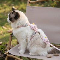 Cat Harness and Leash Set with Cartoon Applique, 2 Pack H-Style Adjustable Cat Leash for Outdoor Training, Comfortable Walking Gear (Pink/Blue)
