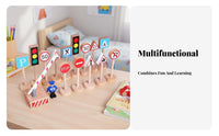 Early Education Wooden Traffic Sign Toy Set Educational Traffic Learning Toy Set Long-Lasting Wood Construction for Preschool, Classroom