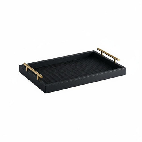 Leather Tray Easy to Carry Rectangular Tray with Handles High Edges Home Storage for Living Room