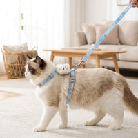 Cat Harness with Leash Set, Nylon Cat Walking Harness and Outdoor Cat Leash with Cute Bear Charm, Lightweight Soft Kitten Adult Strap Design