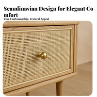 Nordic Design Woven Drawer Nightstand Rattanaesthetic Weave Bedside Table space-saving Size Bedroom Furniture Spacious surface for Apartment Dwellers, Homeowners, Renters, Living Room, Hallway, Entryway, Home Office