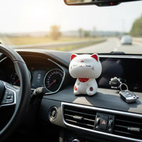 Good Luck Charm Maneki-Neko Car Ornament Great Gift Solar Powered Nodding Cat Heat Resistant for Center Console