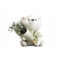 Bear Figurine with Bouquet Holder Lifelike Tabletop Vase Collectible
