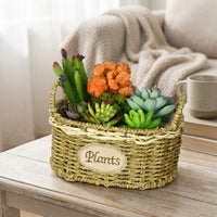 Plant Pots with Plastic Liner, Grass Woven Gift Basket for a Flower Girl, Rural Style Storage Basket with Handle, Paper Rope Flower Pots Decor