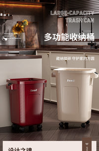 Large Capacity Trash Can for Kitchen, No Lid, with Wheels, Movable, for Food Waste, Cleaning, Household