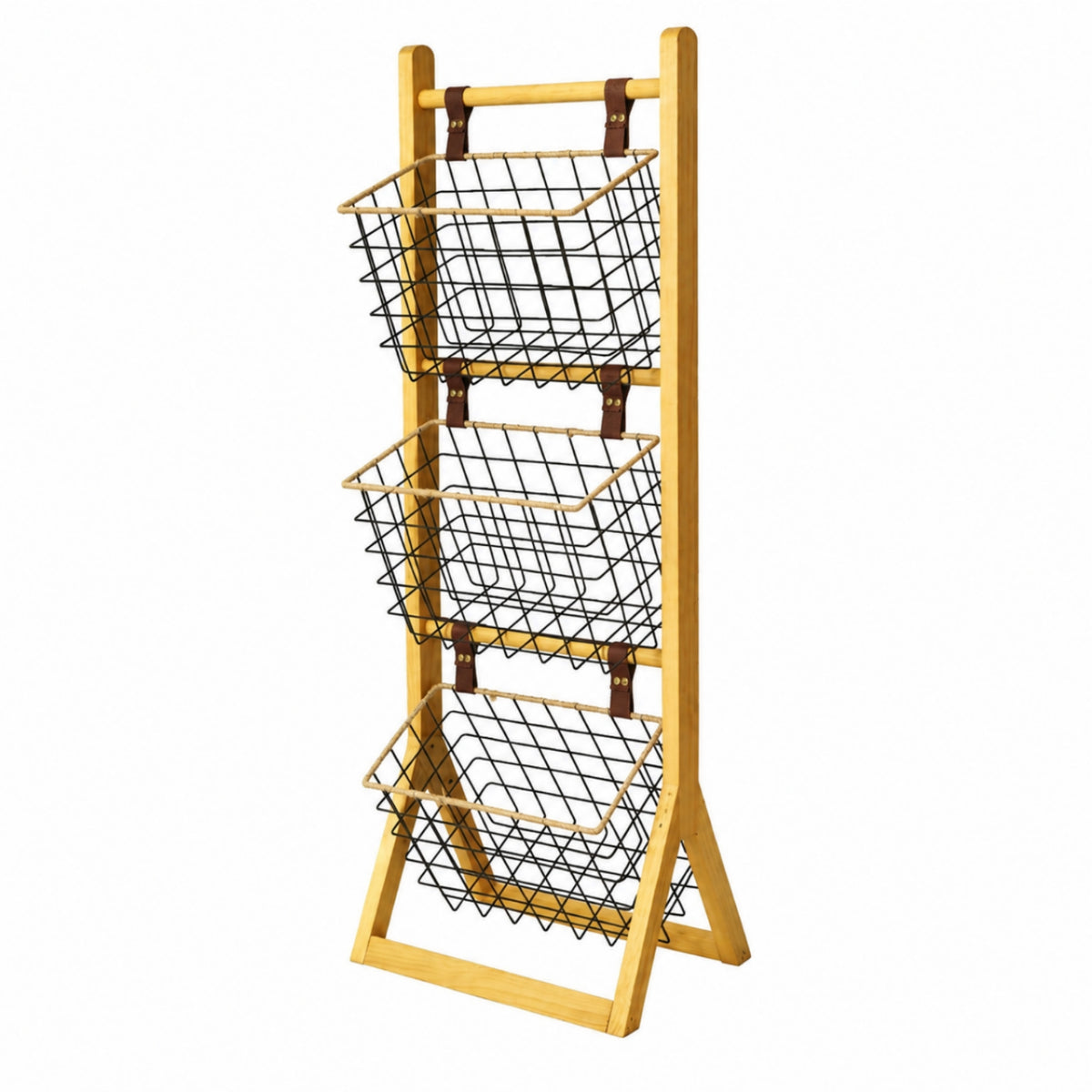 3-Tier Basket Stand Floor-Standing Leaning Storage Rack with Baskets Angled Bookcase for Kids, Reading Corners, Living Areas