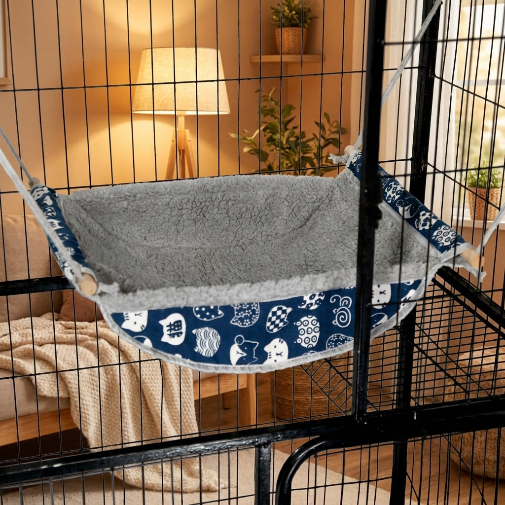 Cat Hammock Bed with Decorative Pattern, Irregular Shape Cage Accessories for Indoor Use, Warm Winter Applicable Hammock with Handmade Stitching