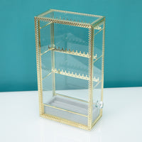 European Style Gold-Trimmed Transparent Glass Jewelry Box for Earrings, Rings, Necklaces, Princess Jewelry Display Stand