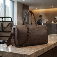 Detachable Shoulder Strap Crocodile Embossed Duffel Water-Resistant Crocodile Embossed Duffel Bag Zippered