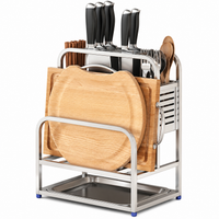 Utensil Holder, 304 Stainless Steel Knife Block with Drip Tray, Freestanding Kitchen Organiser for Knives, Chopping Boards, Pot Lids & Chopsticks