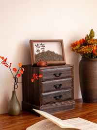 Solid Wood Drawer Storage Box with Compartments, Retro Desk Organizer, 3-Layer