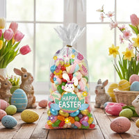 50 Pieces Easter Transparent Film Bag Bag Cute Pattern Design Easter Sweet Treat Bag Transparent Body Transparent Film Bag Cookie Pouch