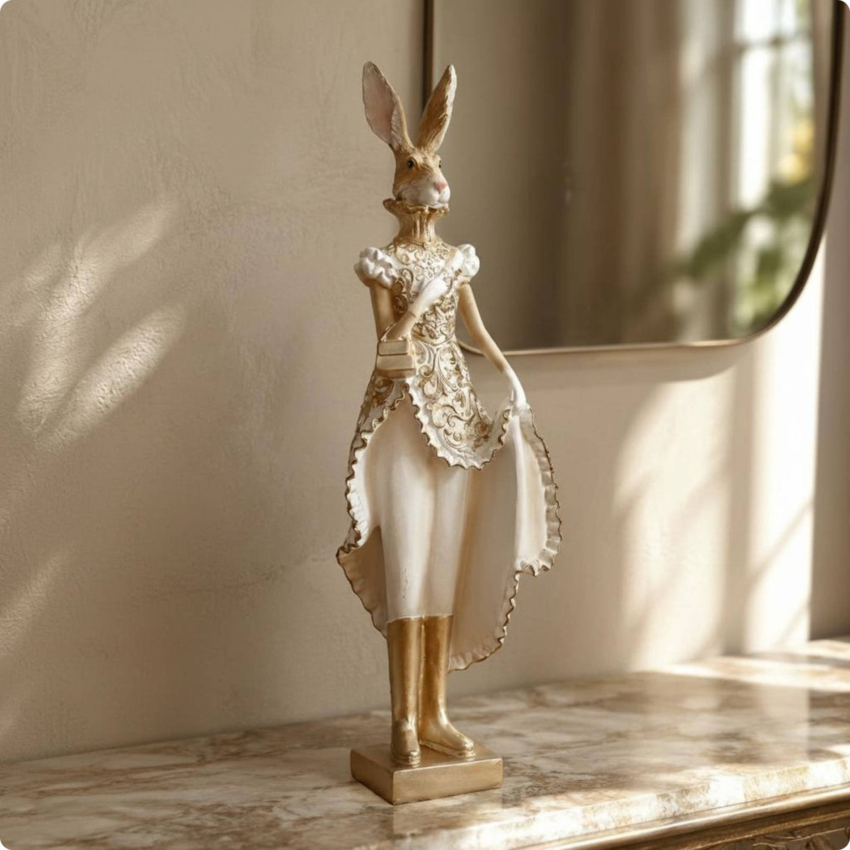 2 Pieces Dress Rabbit Figurine Luxury Look Home Decor Decorative for Desktop