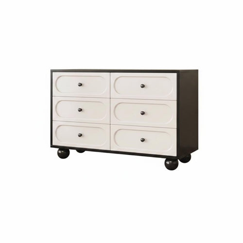 Black and Light-Toned Storage Cabinet Solid Wood Board Multi-Compartment Accent Cabinet Rounded Corners Modern Dresser with Spherical Legs