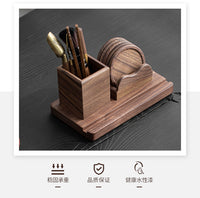 Walnut Wood Tea Set with Six Pieces and Coasters