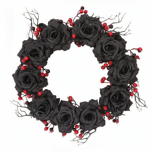 Wreath with Spiders Black Wreath with Red Berries Outdoor for Party