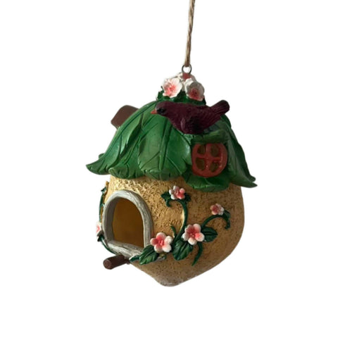 Birdhouse Ornament Resin Hanging Ornament with Cord Hand-Painted Birdhouse with Rope for Gardeners, Porch, Patio, Balcony