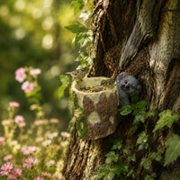 Koala Stump Decor Bark-Textured Tree Stump Ornament Cream Interior for Outdoor