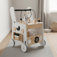 Anti-Tip Wooden Baby Stroller Bead Maze Activity Stroller Multifunction Walking Aid Multifunctional for Toddlers, Babies, Indoor
