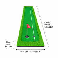 300cm Putt Mat with Artificial Turf, Non-Slip Golf Mat for Indoor Training, Portable, Realistic Grass Texture, Practice Holes, Flags